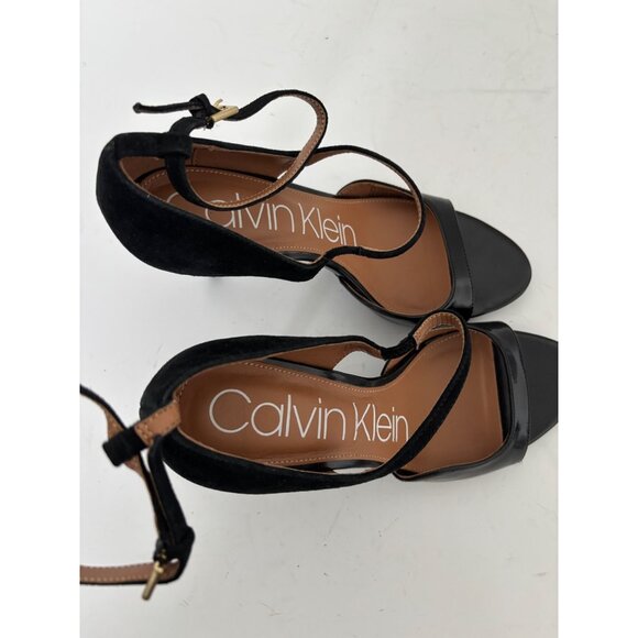 Calvin Klein Heels 8.5 Suede Patent Leather Strap Quiet Luxury Boss Babe Preppy - Picture 12 of 13